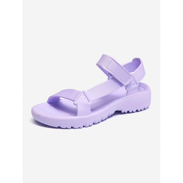 Solid Color Hook and Loop Comfortable Sandals