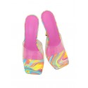 Transparent Swirl Print Diamond Decorated Stiletto Heel Sandals