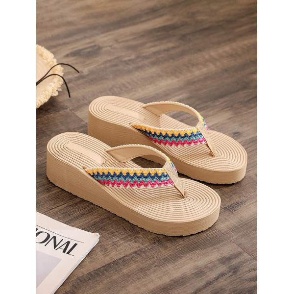 Wedge Platform Straw Beach Vacation Flip Flops