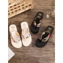 Flower Print Beach Wedge Flip Flops